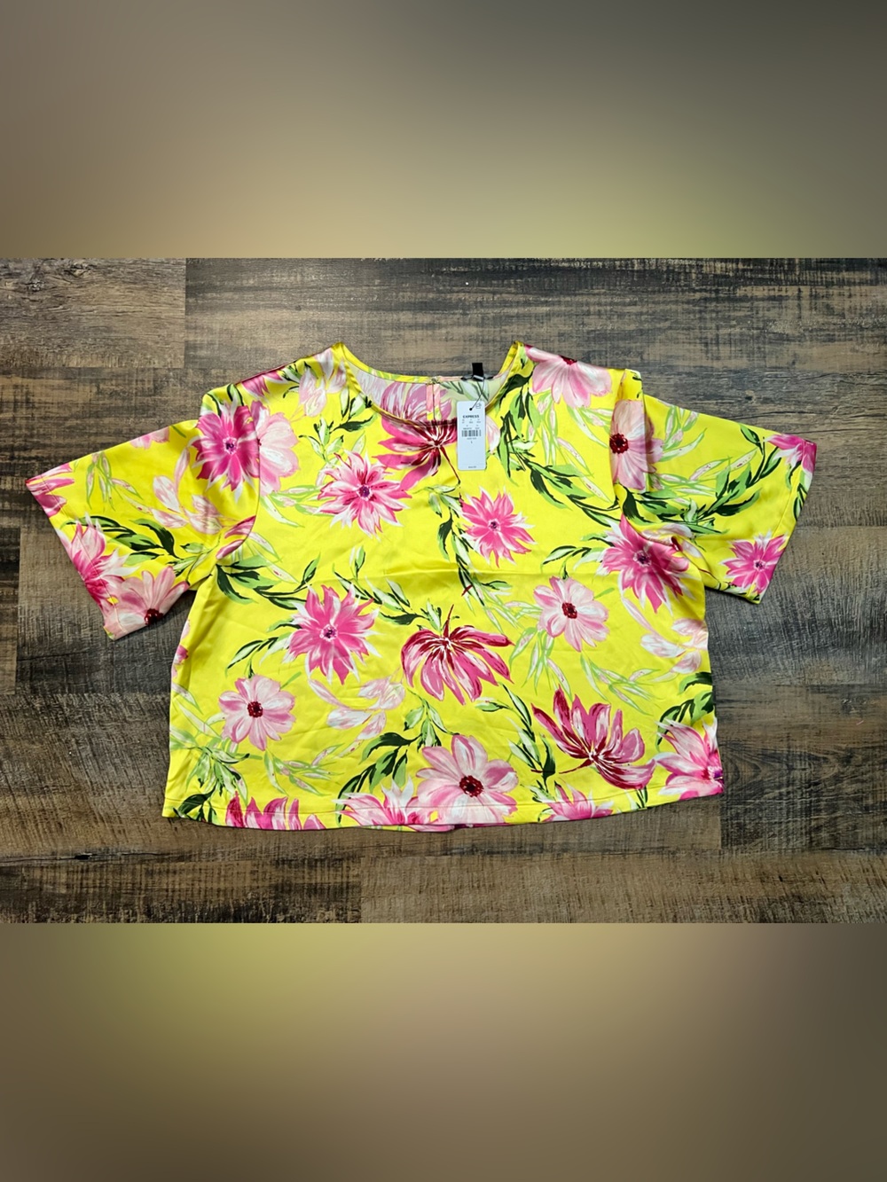 Express Girls' Yellow Short-Sleeve Floral Tee with Pink Blooms